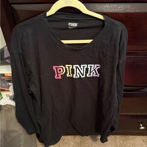 Like New Black Long Sleeve Shirt with Colorful 'PINK' Logo